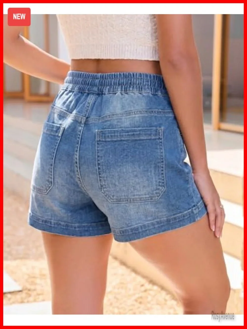 High Waisted Stretchy Denim Jorts with Pockets